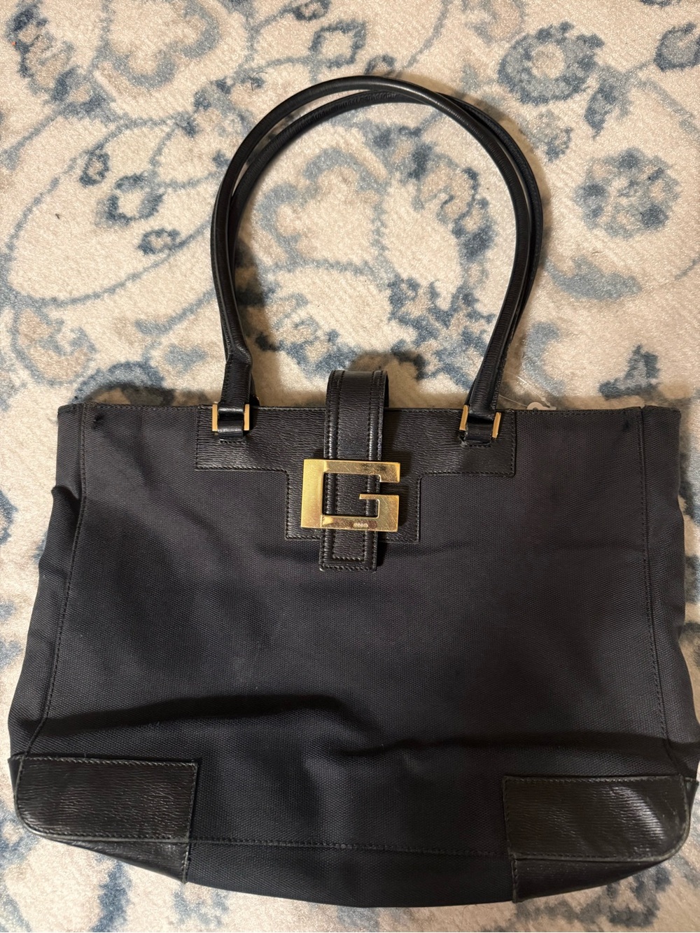 Gucci Black Canvas Tote with Gold Hardware